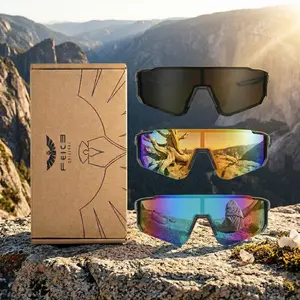 FEICE Unisex 3-Pack Polarized Outdoor Sports Glasses - Oval Full Rim TR90 Frame, TAC Lens, 1-Piece Windproof UV Protection Eyewear for Cycling, Outdoor Travel (Dark, Sporty, Athletic, 3-Lens Polarised Men's Sunglasses), Dark Men's Sunglasses