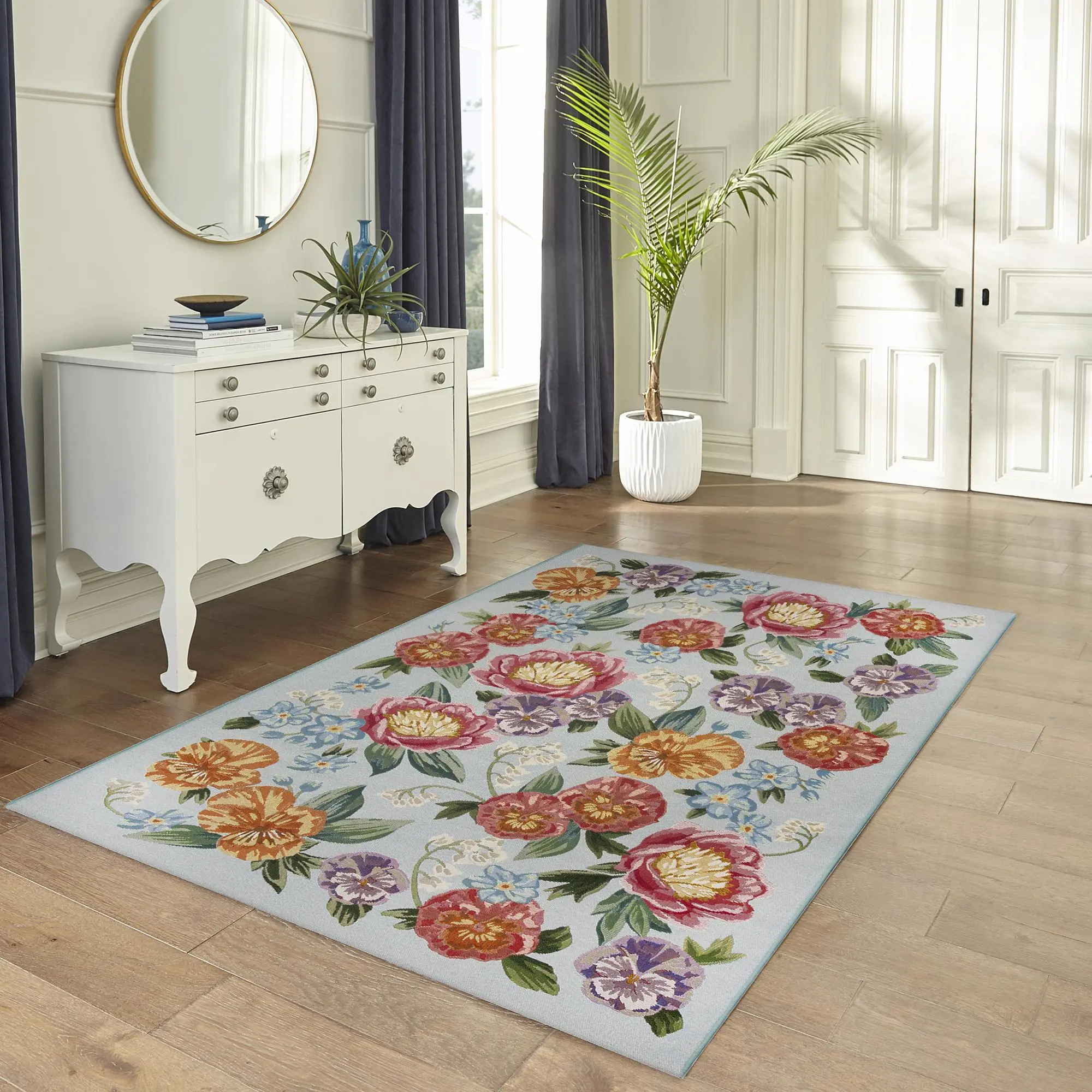 Lush Decor MARINA Indoor/Outdoor Power Loomed Synthetic Blend Durable Area Rug - Traditional Graphic Botanical Floral Colorful   (Secret Garden)