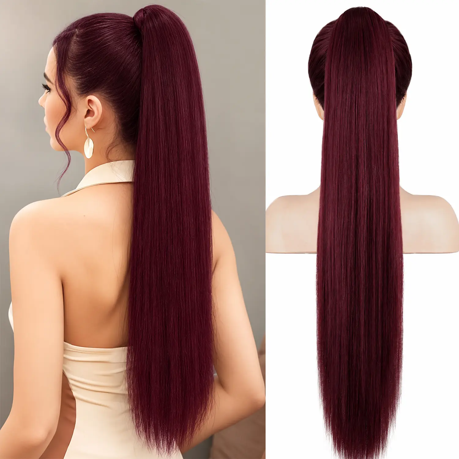 Claw Ponytail Extensions Long Straight Ponytails for Women Hairpieces Synthetic Hair Pony Tails Extension Clip in Hairpiece 30 inch