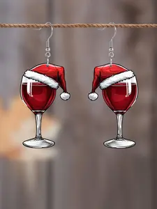 Cartoon Santa Hat Design Wine Glass Earrings, Cute Acrylic Unique Design Lightweight Earrings for Women, Fashion Jewelry for Party, Daily Decor, Trendy All-match & Exquisite Jewelry for Birthday Gift, High Quality Earrings