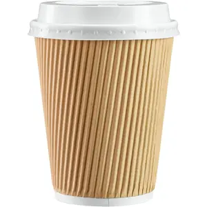 Comfy Package [12 oz. - 50 Sets] Insulated  Ripple Paper Hot Cups, Disposable Coffee Cups With  - Ideal for Hot Beverages, Travel, and Office Use