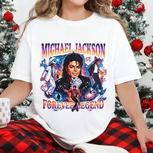100 Percent Cotton Vintage Pop Culture T-Shirt Michael Jackson Forever Legend Graphic Design Summer Casual Wear For Music Lovers And Fans Of Iconic Artists #     Michael Jackson #     Jaafar Jackson #     biopic #     music legend