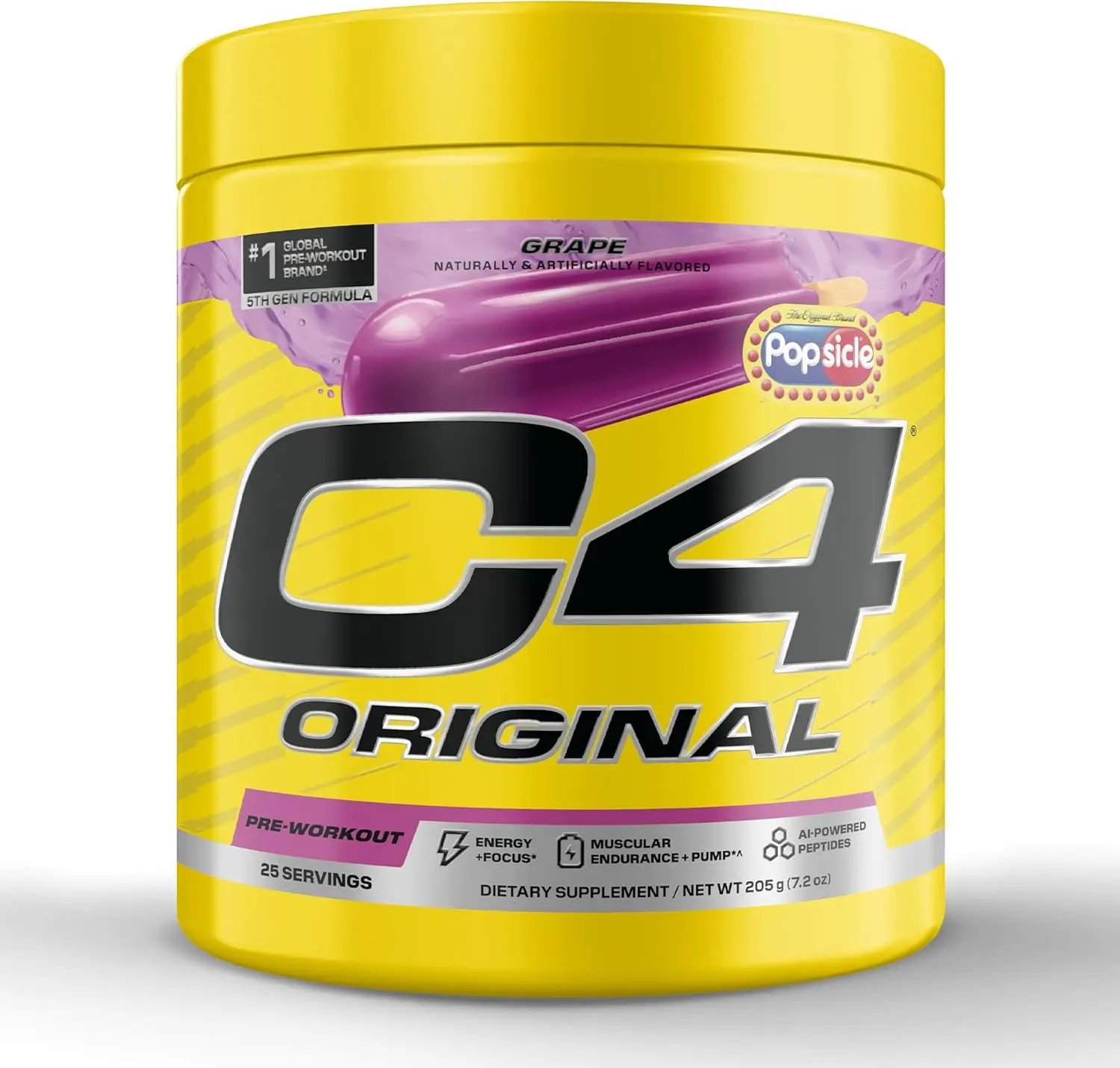 C4 Original Pre Workout Powder, 200mg Caffeine Energy Formula with Beta Alanine & Creatine for Endurance, Focus & Performance, Zero Sugar Preworkout for Men & Women – POPSICLE Grape, 25 Servings