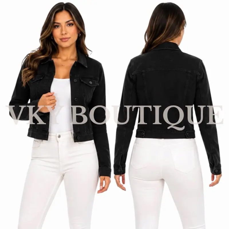 Classic Stretch Denim Jacket – Button Front Fitted Jean Jacket DN