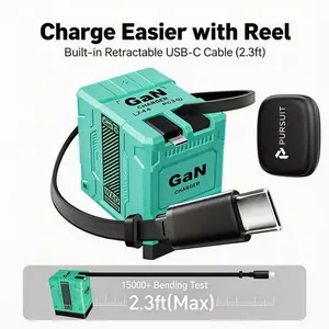 [US Warehouse] 2PCS 2-in-1 120W GaN Fast Charger with Retractable Cables + Protective Organizer Case, Foldable Wall Plug for iPhone 15 14 Pro Max, iPad, Watch, Samsung - Travel Essentials