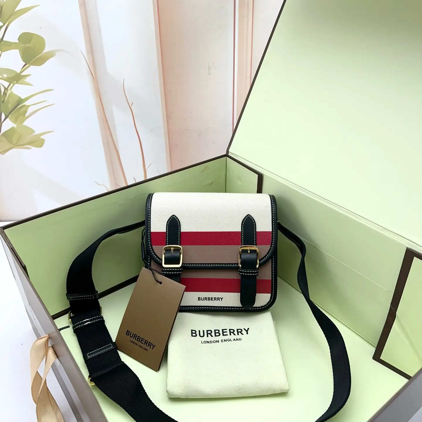 Pre-owned BURBERRY Nylon Gold Buckle Top Handle Satchel 0809 raye23113799