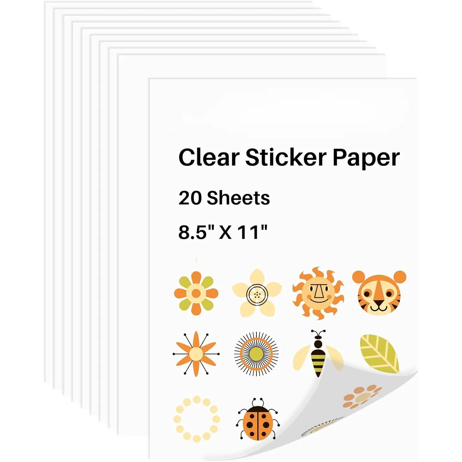 Printable Vinyl Sticker Paper 8.5"x11" Glossy Sticker Paper 20 Sheets Translucent Self-adhesive for Inkjet Printer