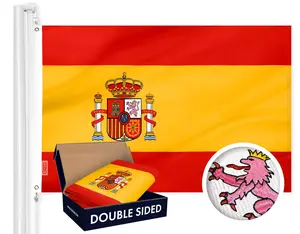 G128 Spain (Spanish) Flag | 3x5 feet | Double Sided Embroidered 210D Indoor/Outdoor, Brass Grommets, Heavy Duty Polyester