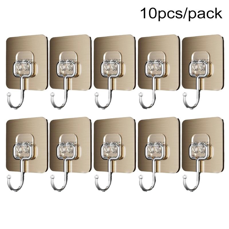 10 pieces of wall mounted hooks with strong adhesive and no need for drilling holesThey can be used to stick kitchen items on the wall without leaving any marks The hooks are made of durable materials Organiser Organizing