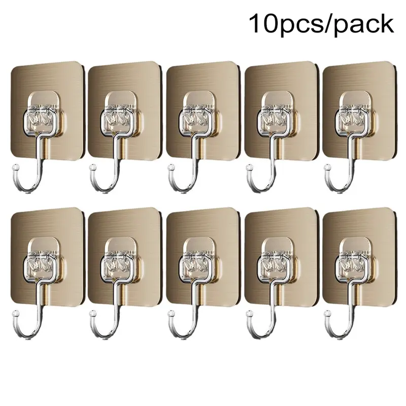 10 pieces of wall mounted hooks with strong adhesive and no need for drilling holesThey can be used to stick kitchen items on the wall without leaving any marks The hooks are made of durable materials Organiser Organizing
