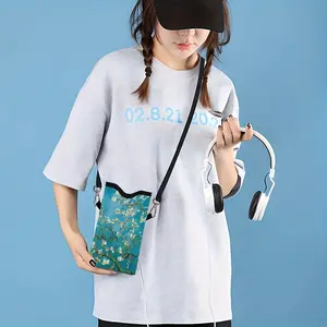 Van Gogh Cherry Blossom Pattern Phone Bag, Portable Phone Wallet with Adjustable Lanyard, Phone Protective Case with Crossbody Bag