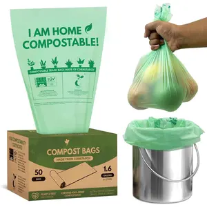 Small Compost Bags 1.6 Gal - 50 Compostable Kitchen Trash Bags for Countertop Bin - Cornstarch Leakproof & -Resistant - OK Compost  & Seedling Certified 0.18 mm Kitchen Garbage Bags