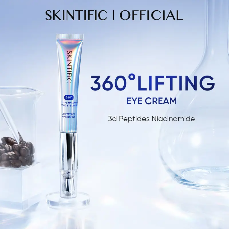 [SKINTIFIC] 360° Crystal Massager Lifting Eye Cream, Reduces Puffiness, Brightens & Nourishes Eye Area with 3D Peptides, Niacinamide & Caffeine, Cruelty-Free, Black Friday Gifts, Holiday Gifts