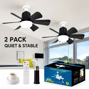E26/E27 Socket Ceiling Fan Light, Quiet & Stable Energy-saving Ceiling Fan Light with LED Bulb, 3-speed Wind Speed Dimmable Fan LED Night Light for Home Bedroom Kitchen Garage, Led Lighting Fan