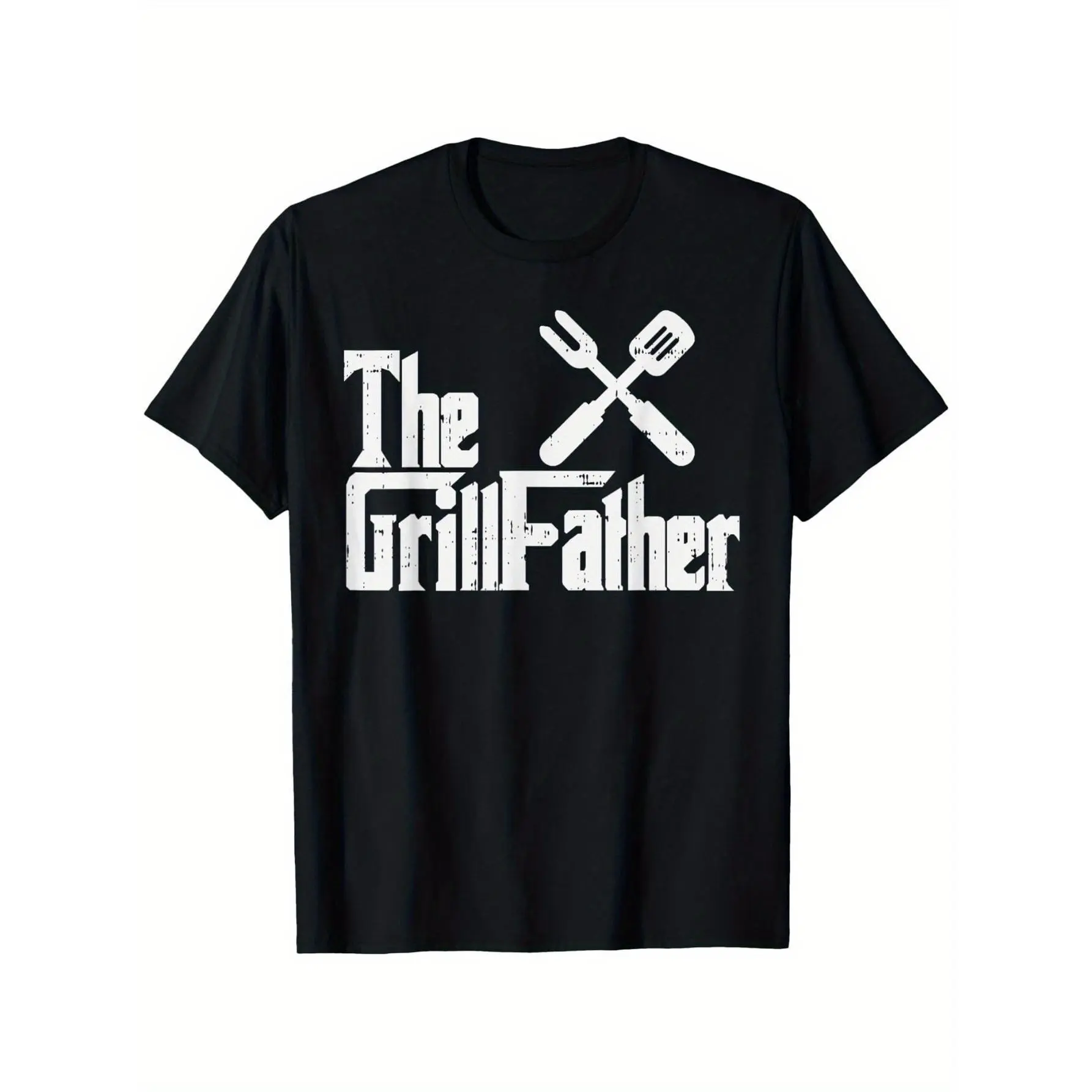 Men's 'The Grillfather' Graphic T-Shirt, Funny BBQ Print in Soft Polyester-Cotton, Casual Loose-Fit Tee, Gift for Dad, Graphic Print
