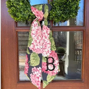 Embroidered Hydrangea Wreath Sash, Embroidered Monogram, Personalized Wreath Sash, Summer, Front Door Decor, Pink and Green