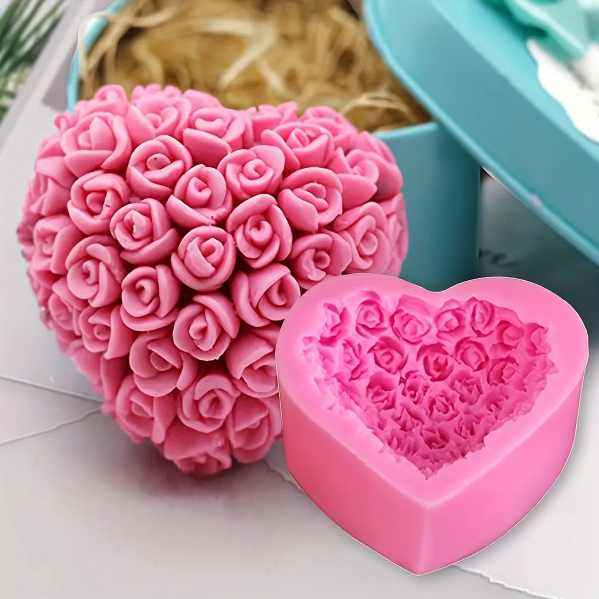 Romantic Silicone Heart Shaped Mold for Soap and Candle Making, Heart Design Clay Mould Perfect Valentine Gift, DIY Craft Supplies Silicone Molds