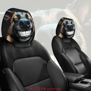 2 sets of smiling German Shepherd dog print car headrest covers | 100% polyester | Washable and highly protective | Friendly for the neck during long drives | Unique decoration, enhancing driving comfort | Universal type