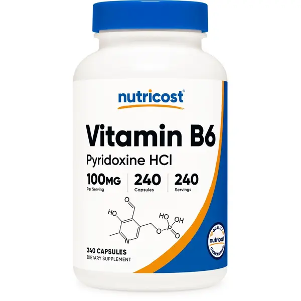 Nutricost Edible Pyridoxine HCl Vitamin B6 Dietary Supplement for Adults (US) - 100 mg per Capsule, 240 Capsules