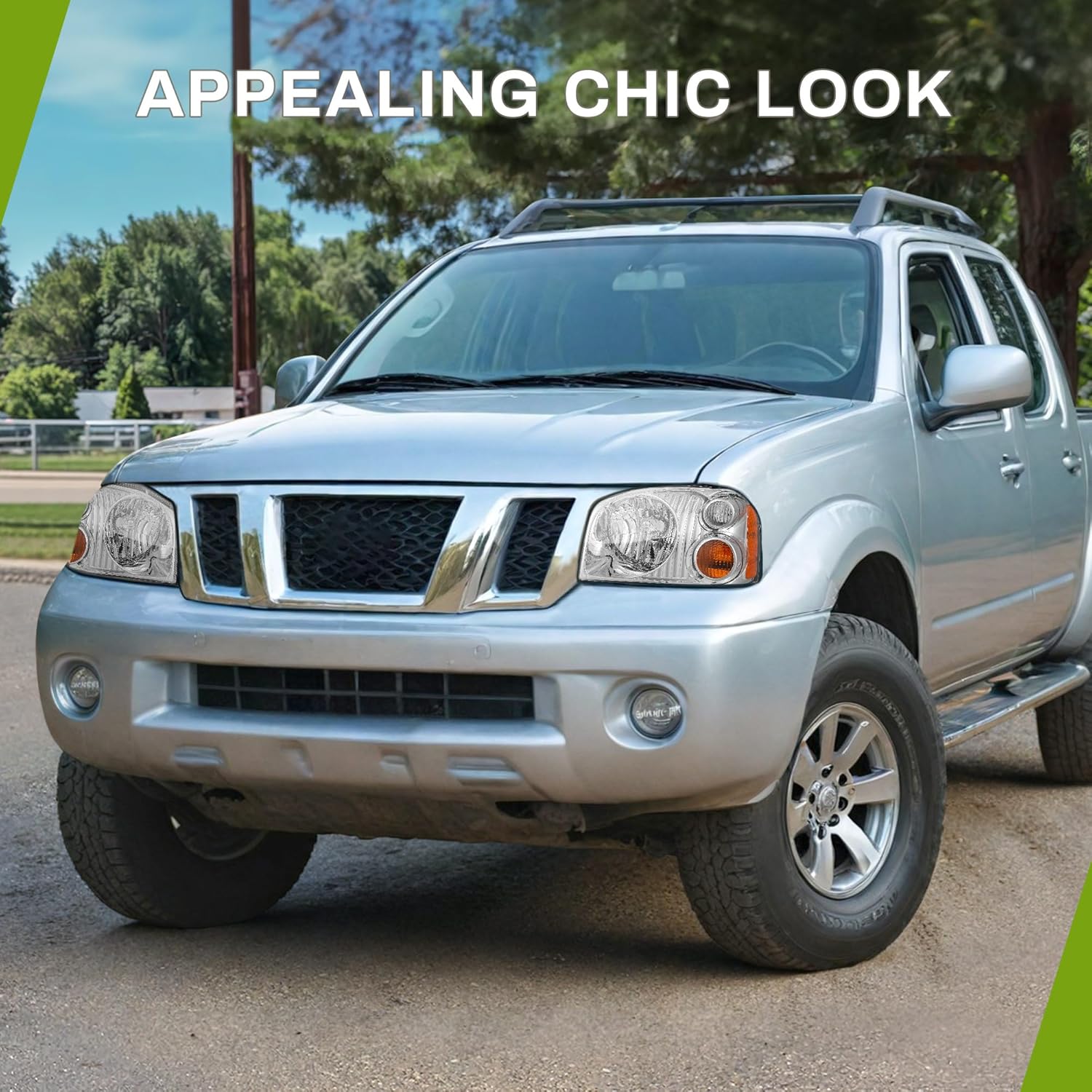 YITAMOTOR Headlights Assembly Compatible with 2001-2004 Frontier Headlamps Replacement Pair Passenger and Driver Side Chrome Housing Amber Reflector Chrome Housing Mustang Headlight Assembly