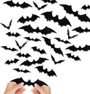 Halloween Decorations, 120PCS Bats Halloween Decor Indoor Outdoor, Realistic PVC 3D Black Scary Bat Stickers Wall Decor for Party Decorations