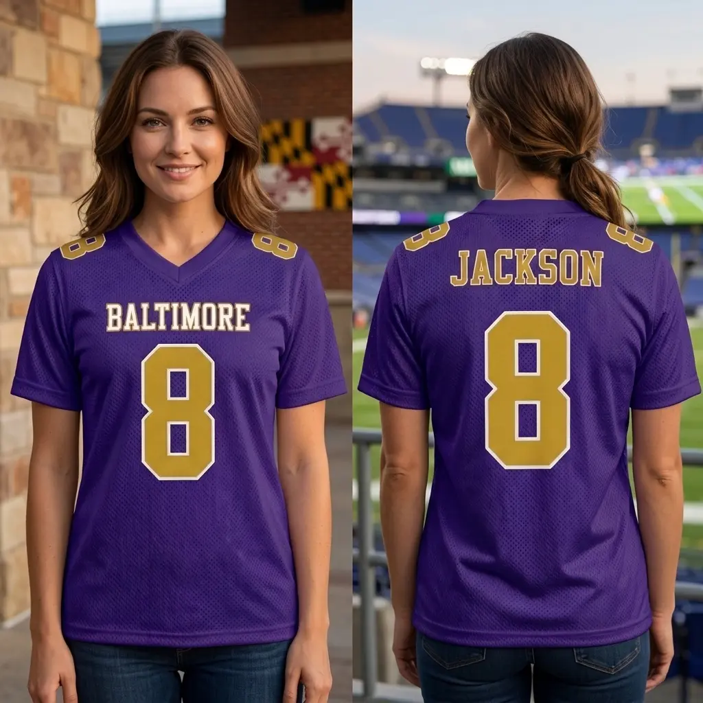 Jackson Baltimore Football Mesh Jersey, Purple Baltimore Football Breathable Mesh Jersey Shirt Purple Reign Style, Perfect Gift for Him Her