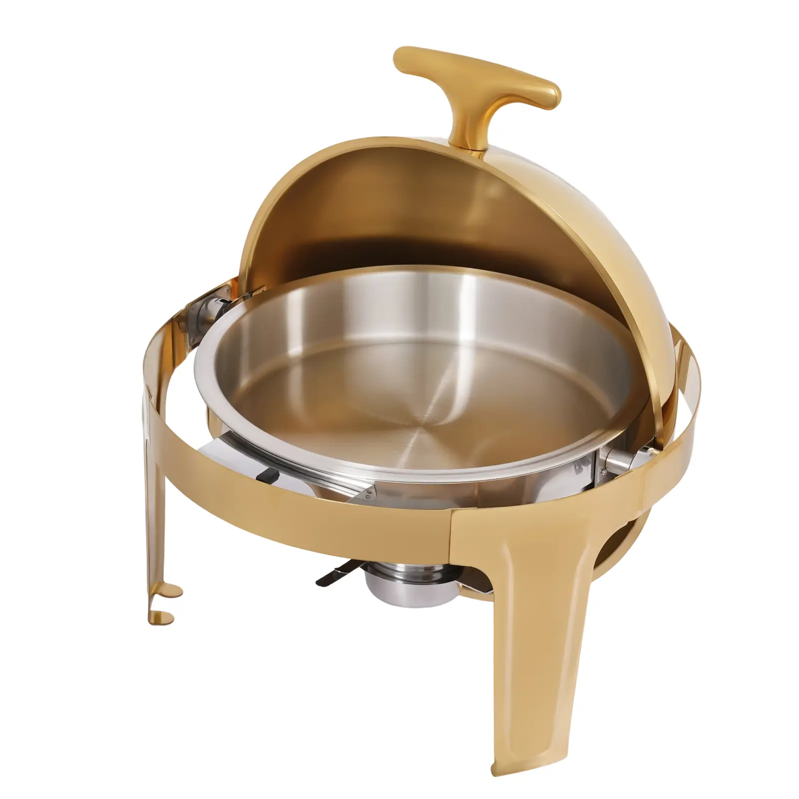 9L Gold Round Stainless Steel Chafing Dish Buffet Warmer Cookware - Reversible Lid Food Serving Pan for Catering, Weddings