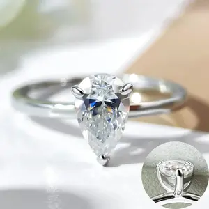 Pear Cut Moissanite Ring S925 Silver Lab Diamond Waterdrop Wedding Band For Women Sparkling Fine Jewelry