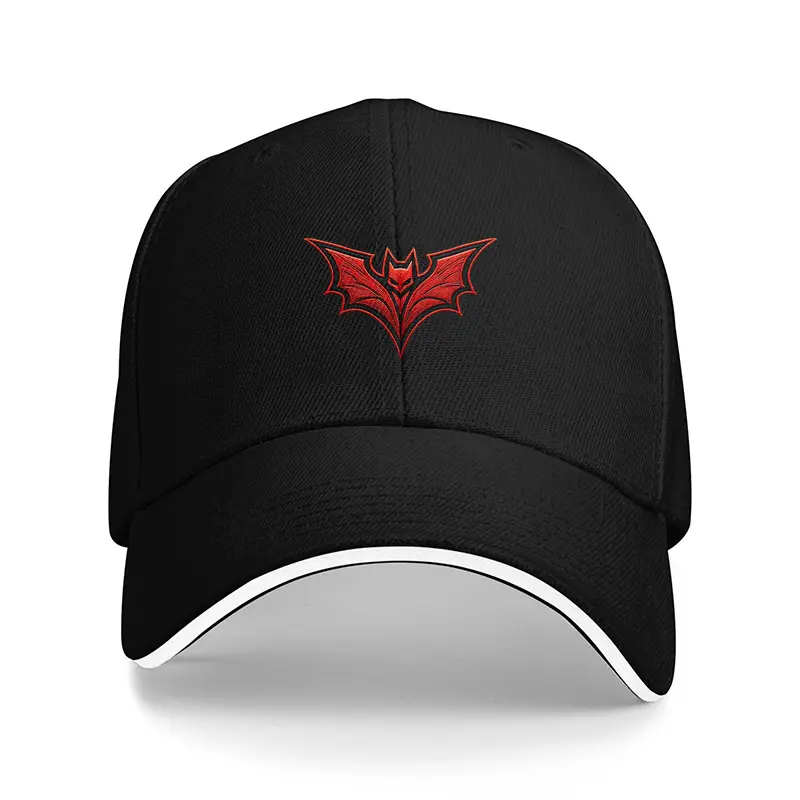 Men's Black Vintage Dad Baseball Cap with Red Bat Logo - Adjustable, Lightweight, Polyester Breathable Fabric, 1 Size, Outdoor Casual Wear, One Size