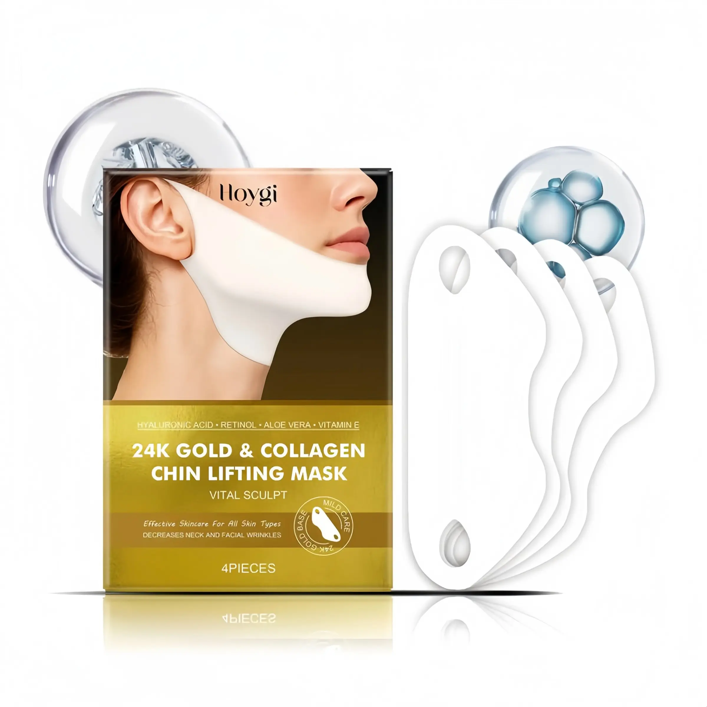 Collagen Retinol Hyaluronic Acid Neck & Chin Mask, 4 Counts/box Nourishing Neck & Chin Lifting Masks, Hydrating Moisturizing Daily Skin Care Product for Women & Girls, Body Care, Neck Mask Firming Products, Moisture, Skin Types, Beauty Products