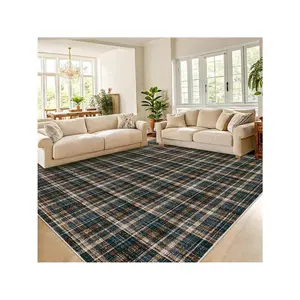 Black Brown-9*12 feet  Modern Plaid Machine Washable Area Rug Non Slip Non Shedding Throw Rugs Stain Resistant Pet Friendly For Bedroom Living Room Low Pile Ultra Thin Flodable Indoor Carpet For Dining Room Kitchen Nursery