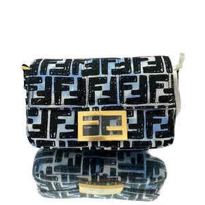 Pre-owned Coated Canvas Shoulder Bags Fendi x Joshua Vides California Sky Baguette – Blue & White Sketch Print Silk/Canvas