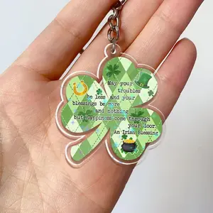 Lucky Three-Leaf Clover Shamrocks Acrylic Keychain, St. Patrick Gifts for Friend