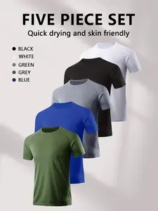 5 Pack Men's Crew Neck T-Shirt - Quick-drying, Short-sleeve, Sweat-wicking, Breathable Sports Shirt,Outdoorfun， Multi-purpose Sports Top for Fitness, Training, Cycling, Running, Yoga, Outdoor Activities
