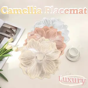 2026 New Creative Flower PVC Placemat, Lotus-Shaped Heat-Resistant Washable Placemat, Waterproof & Oil-Proof Table placemats, Wipeable 3D Floral Flower Spring Placemats,15 x 15 Inches Non-Slip Placemats for Dining Table Decoration Coasters Tableware
