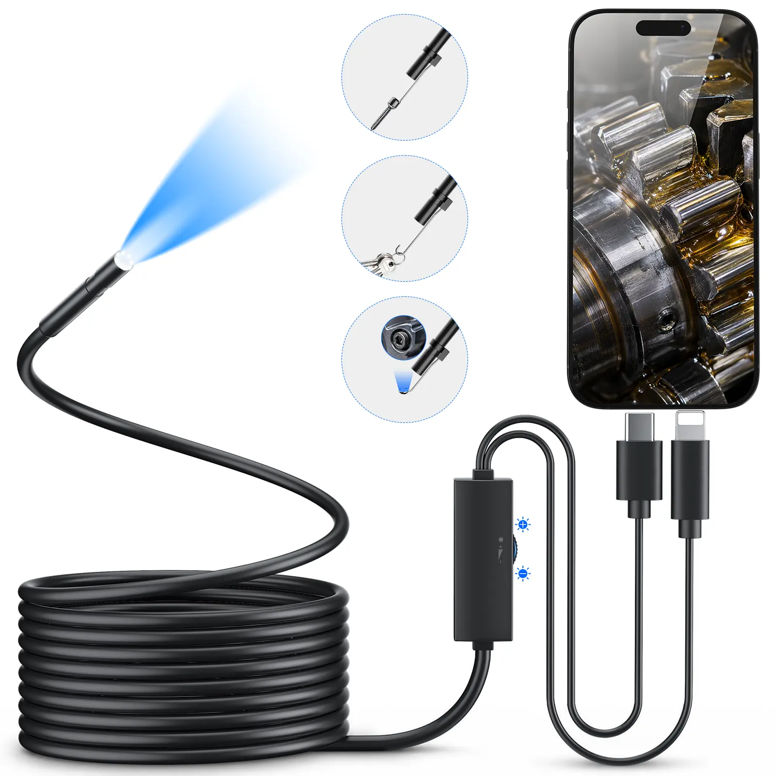 16.5FT Endoscope 1920P HD Inspection with Light Semi-Rigid Cable, Compatible with iPhone and Android; Industrial Borescope and Automotive Tool for Drains, HVAC Systems, Pipework and Mechanical Repairs