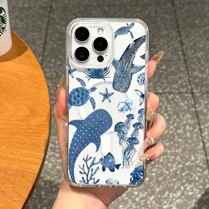 Girly Magnetic Case for iPhone11/12/13/14/15/16/promax, blue whale shark MagSafe Ready, Slim Fit, Drop-Proof | Perfect for Soft Girl Aesthetic