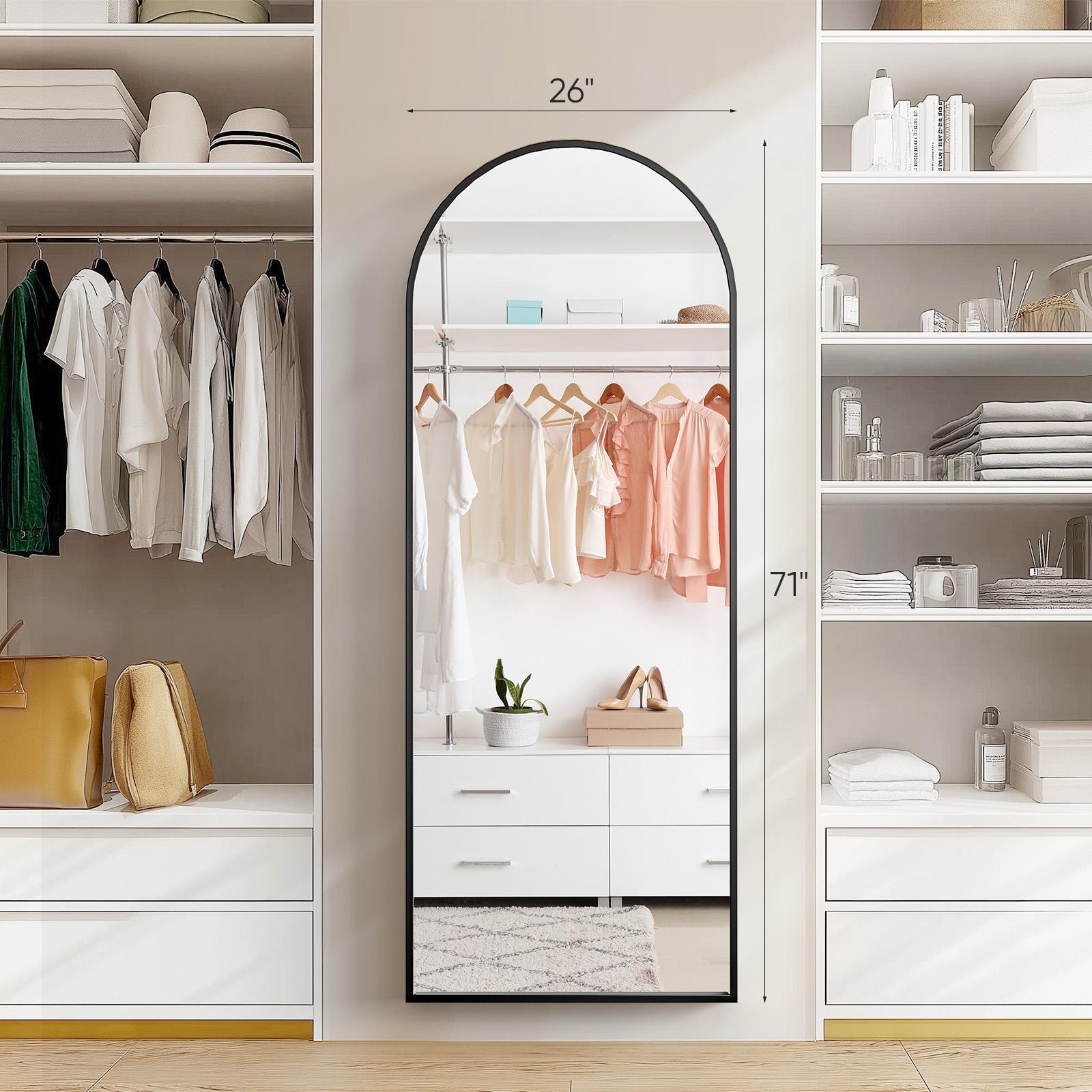 71"x26" Full Length Mirror Extra LargeMirror Full Length 71"x26" Full Body Floor Mirror with Stand, Shatterproof Glass, Aluminum Alloy Frame, Free Standing Wall Mounted or Leaning Arched Mirrors for Bedroom Living Room Entryway