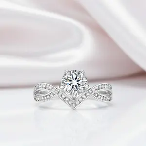 1.0 Ct Round Diamond Option V Shaped Twist Engagement Ring