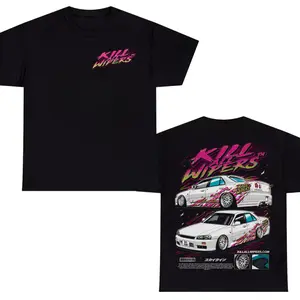Kill All Wipers JDM Skyline Style T-Shirt – Retro Neon Drift Car Graphic Tee, Japanese Street Racing Aesthetic Shirt, Car Enthusiast Streetwear for Men & Women