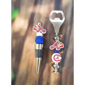 Baseball Custom Beaded Wine Stopper and Bottle Opener