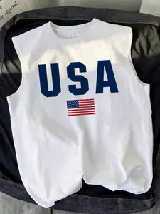 Men's printed vest, Sleeveless Tank Tops, featuring a letter pattern, slim fit, and a casual sleeveless round neck design.  A must-have for vacations and also suitable for everyday wear.