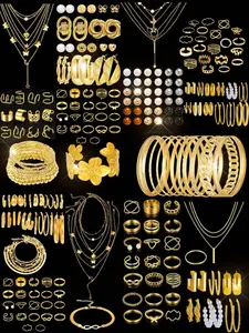 Women's Fashion Jewelry Set, Geometric Floral Heart Butterfly Imitation Pearl Crystal Square Star Moon Twisted Hollow Chain Necklace