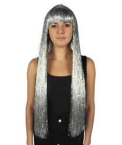 Adult Women Long Tinsel Wig for Women Glamorous Party & Cosplay Accessory, 29 Inch Comfortable Capless Cap Design Flame-retardant Synthetic Fiber - Multiple Colors