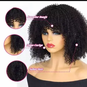 Well Done Forever Wig Bangs Jerry Curly non lace 1B Natural 12” Inches 200 Density with high volume allure
