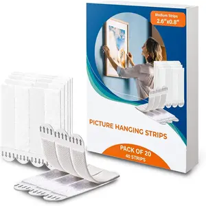 Picture  Strips 40 Strips (20 Pairs),  Free Removal, Wall Poster Picture Hangers Without Nails, Sticky Hook & Loop Adhesive Strips for Poster/Picture//Office (White)