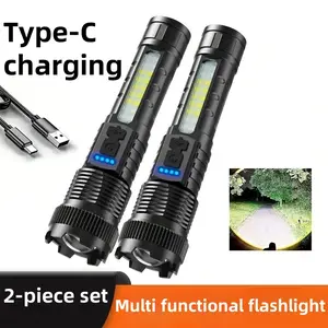 2-piece set High Power Led Flashlights Very Strong Tactical Torch 6 Mode Suitable for outdoor hiking, camping, and fishing