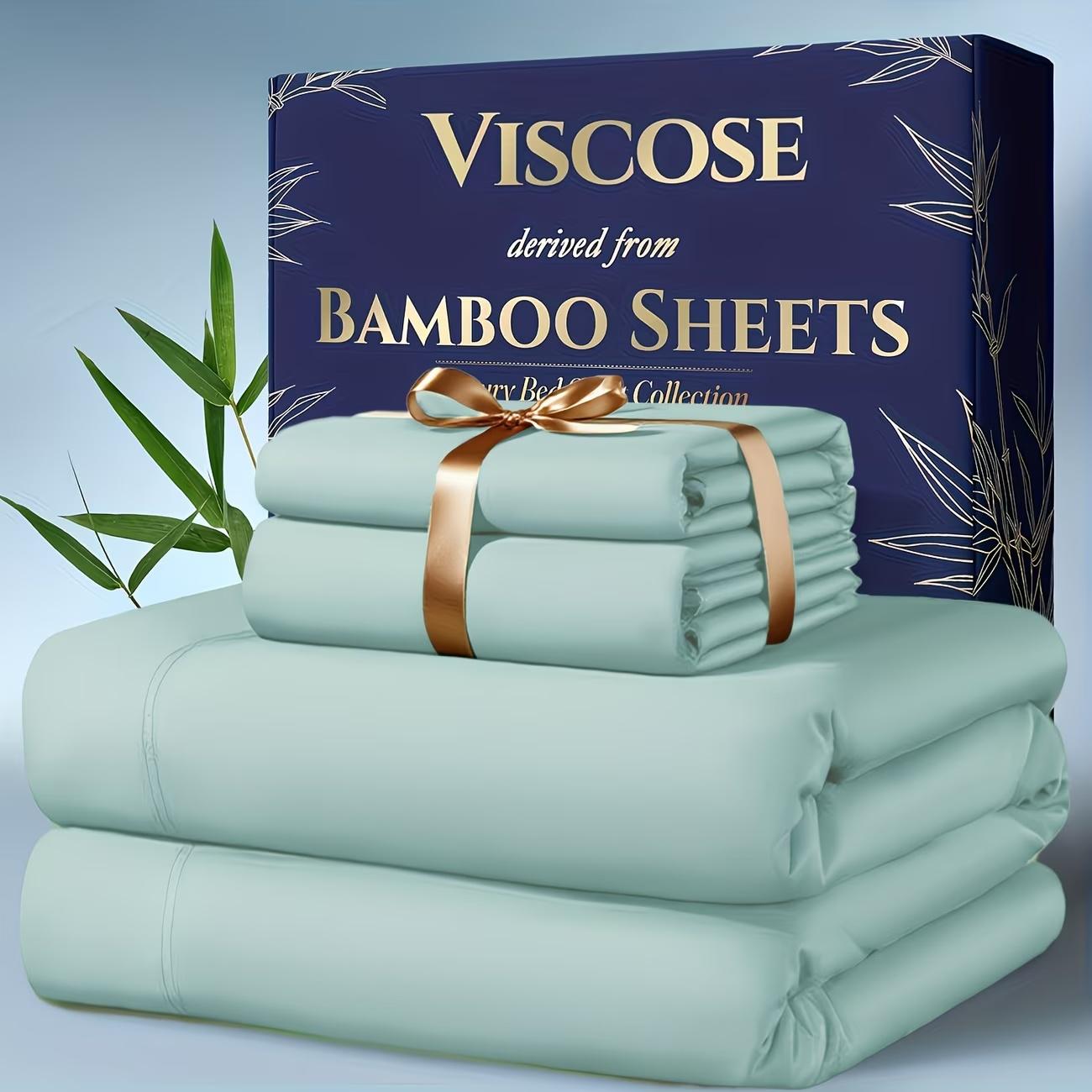 4pcs Bamboo Cooling Bedding - Extra Deep Pocket Breathable And Cooling - Suitable for Hot Sleepers And Sweats, Children Pillowcases, Flat Sheet And Fitted Sheet - A Perfect Gift for Family, Queen And King Sizes Bed