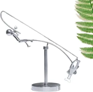 The Fisherman Balancing Sculpture – Stainless Steel Desktop, Interactive Fishing Desk Ornament, Home Office Decor, Stress Relief Gift for Men for Angler Lovers, Funny Desk Decoration