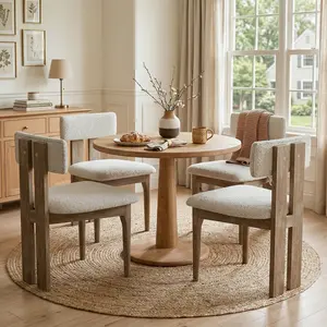 【Set of 4】ABCASA Mid-Century Modern Upholstered Wood Dining Chair, High-Quality Fabric, Natural Wood Frame, Ergonomic Backrest Design